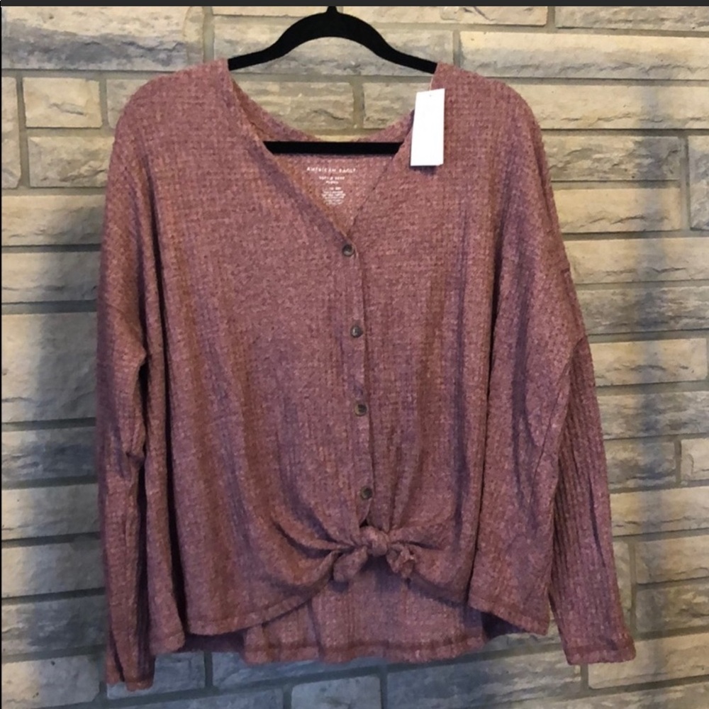 American Eagle waffle tie top- dusty rose